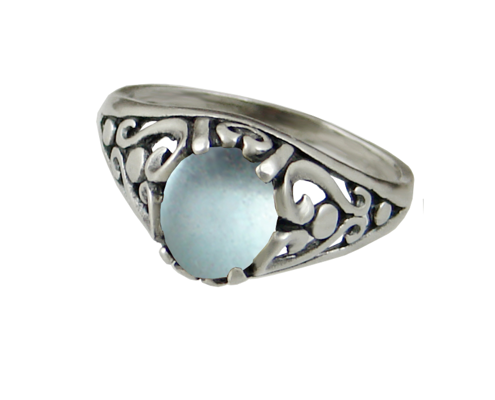 Sterling Silver Filigree Ring With Blue Topaz Size 7